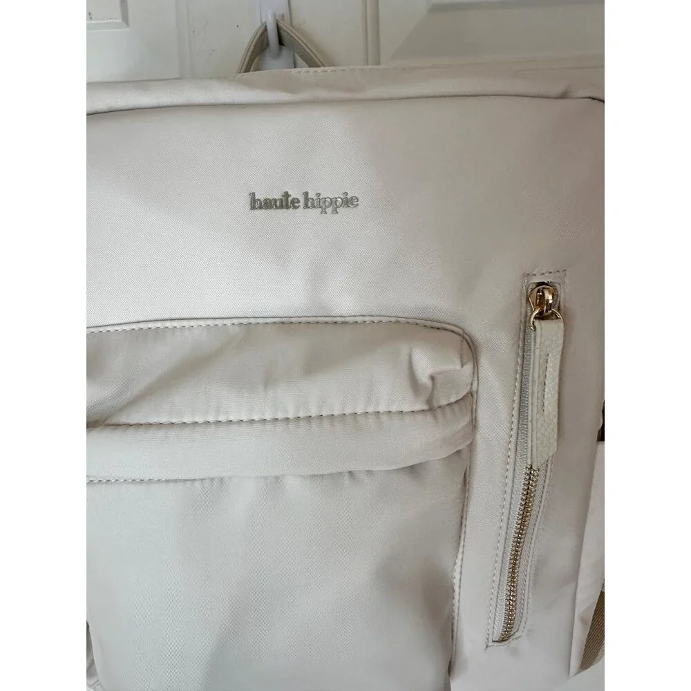 New Haute Hippie Off White On the Go Backpack W Adjustable Straps & Gold Accents - Picture 6 of 16